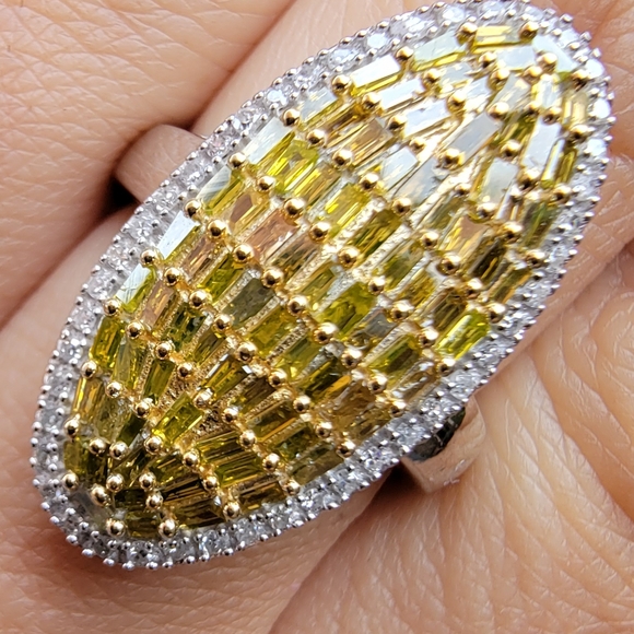 Yellow Baguette Diamond Cocktail Ring 925 - Picture 6 of 6